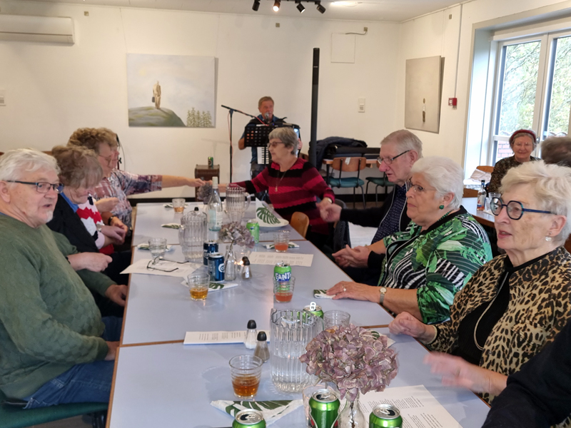 Deltagerne i Ældre Sagens søndagmatiné hyggede sig med god mad, en god snak samt hyggemusik. (Foto: Irene Dunker).