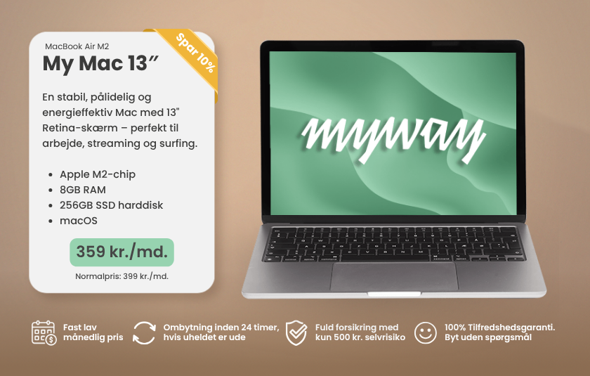 Forskellige typer bærbar computere som man kan leje hos MyWay med pris og andre praktiske informationer