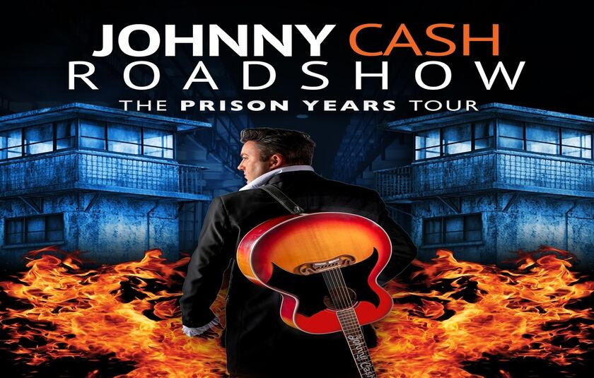 Koncertplakat for Johnny Cash Roadshow der gæster Musikteatret Holstebro