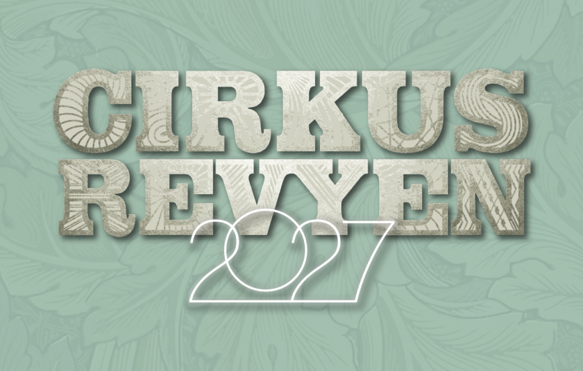 Cirkusrevyen 2027-logo på grøn baggrund.