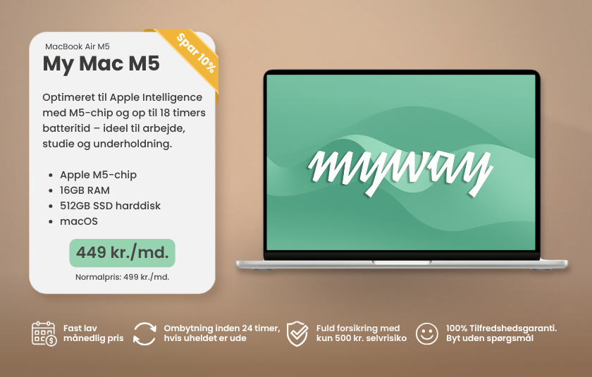 Forskellige typer bærbar computere som man kan leje hos MyWay med pris og andre praktiske informationer