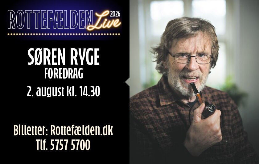 Teaterplakat - foredrag med Søren Ryge i Rottefælden i Svendborg