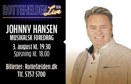 Teaterplakat - musikalsk foredrag med Johnny Hansen i Rottefælde Revyen